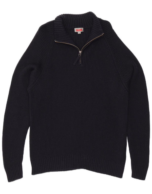 Slam Herre Zip Neck Jumper Sweater Large Navy Blue Uld