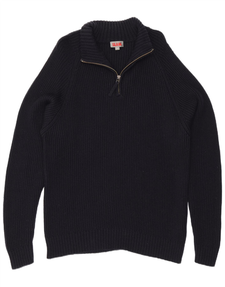 Slam Herre Zip Neck Jumper Sweater Large Navy Blue Uld