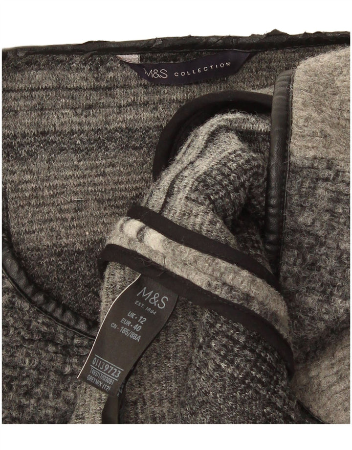 Marks & Spencer Dame Longline Cardigan Sweater UK 12 Medium Grey Check