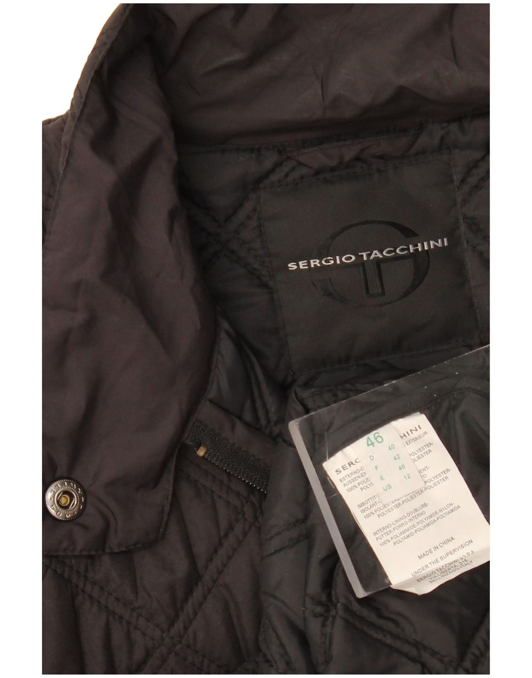 Sergio Tacchini Quiltet jakke til kvinder IT 46 Stor sort polyester