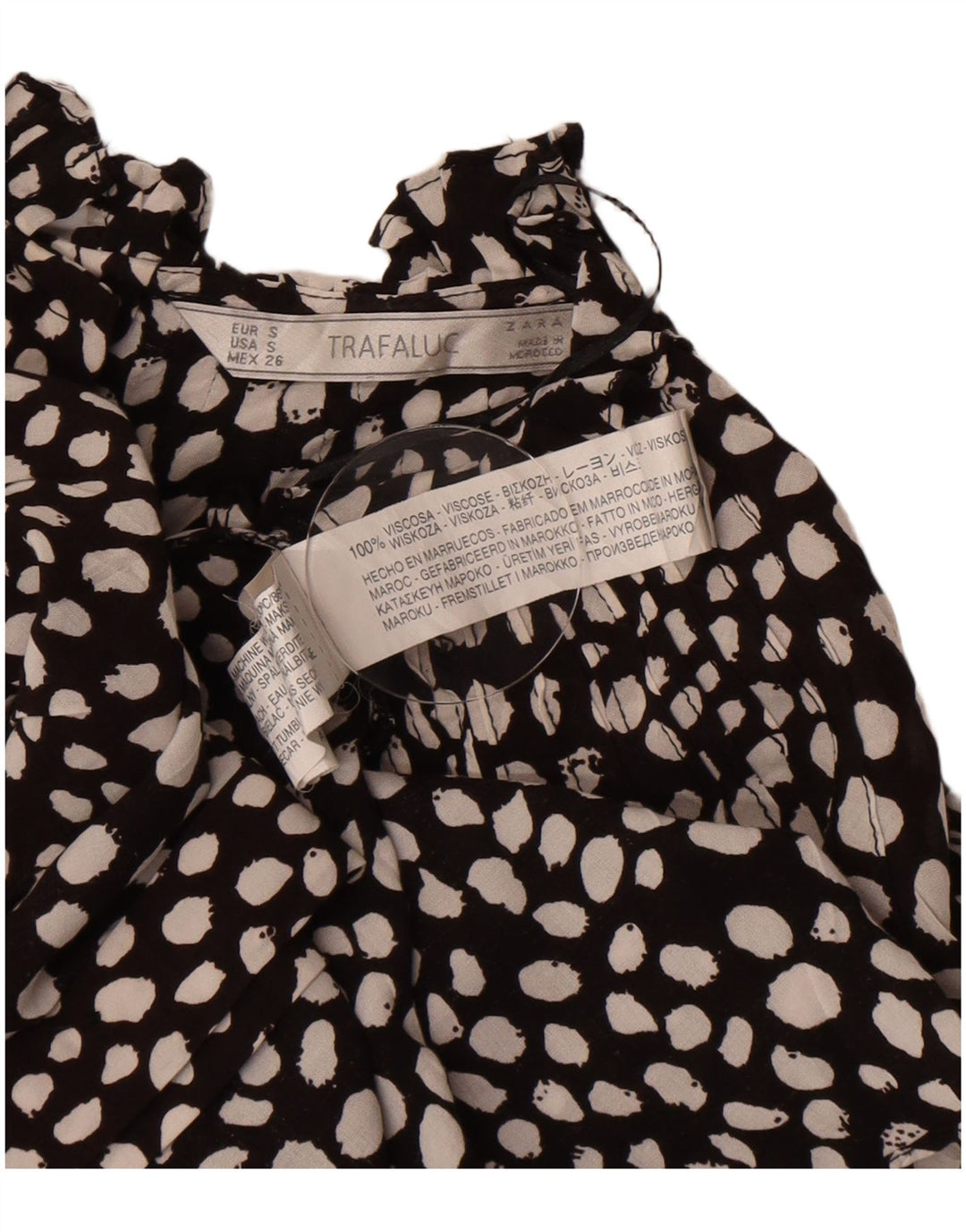 Zara Damebluse Top UK 10 Small Black Spotted Viscose