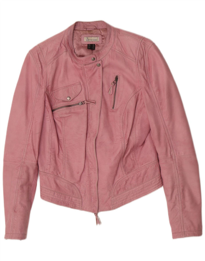 Zucchero Womens Biker Læderjakke UK 16 Large Pink Læder