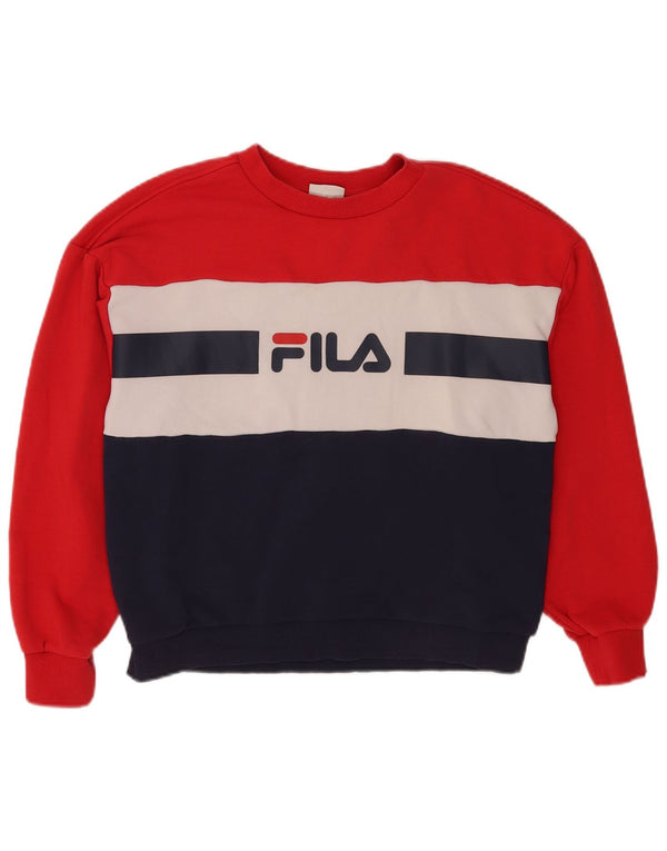 Fila Dame Grafisk Sweatshirt Jumper UK 14 Medium Rød Colourblock Bomuld
