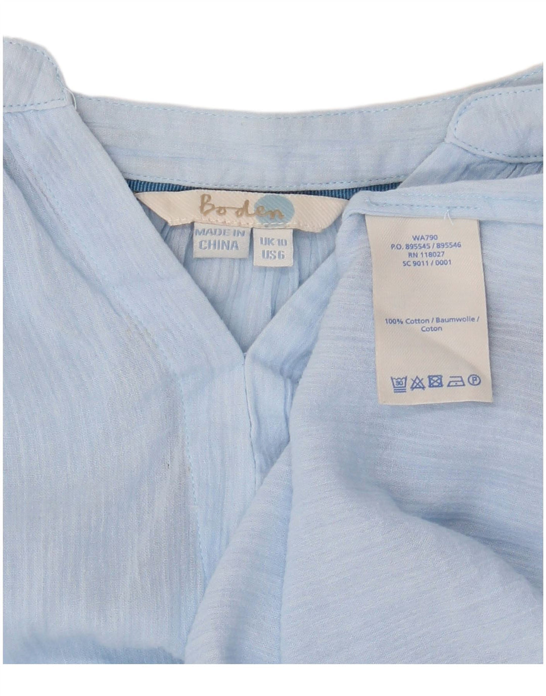BODEN Dame Oversized langærmet bluse Top UK 10 Lille blå bomuld