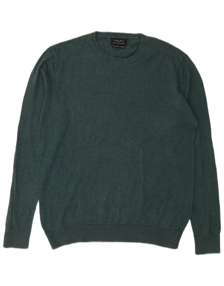 Zara Herre sweater med rund hals XL Grøn Silke