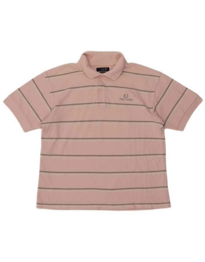 Fred Perry Boys Polo Shirt 12-13 år Stor Pink Stribet Bomuld