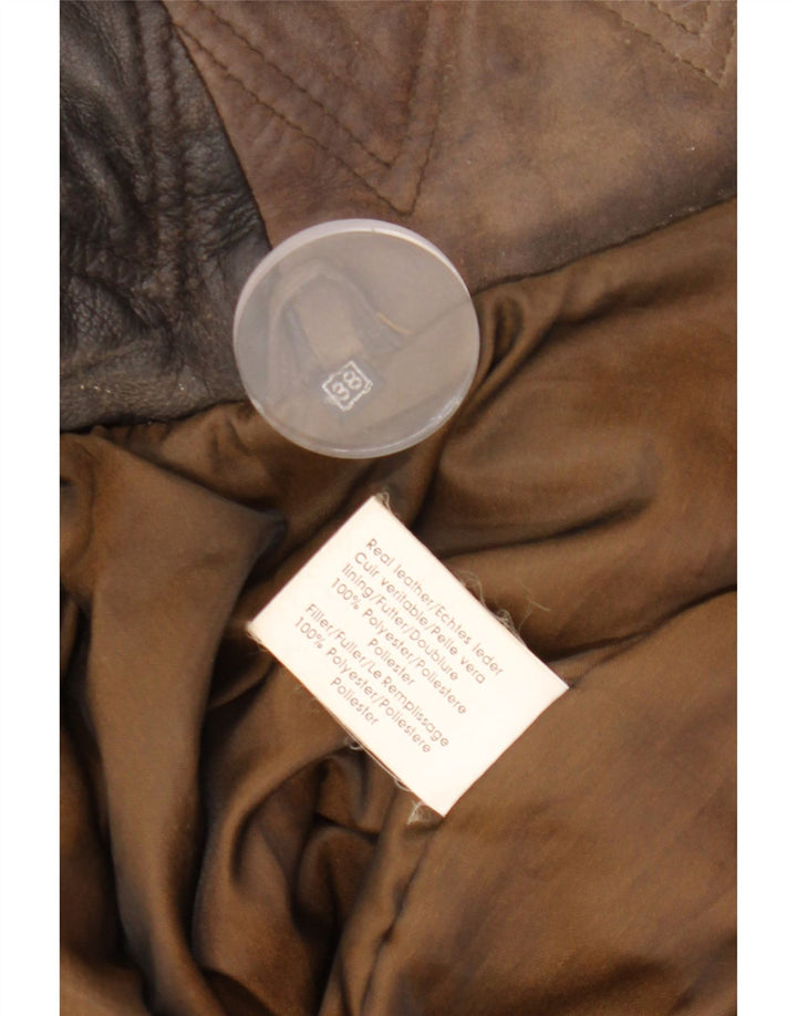 VINTAGE Læderfrakke med hætte til kvinder EU 38 medium brunt læder