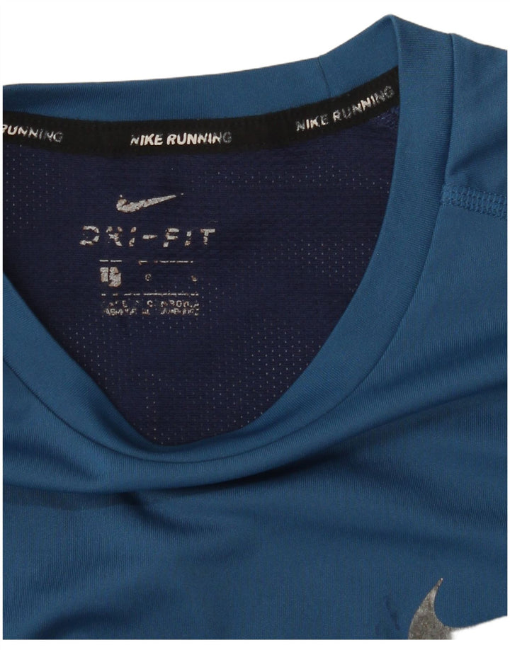 NIKE Mens Dri Fit T-Shirt Top Medium Blue Colourblock