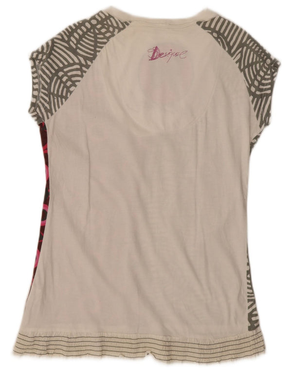 Desigual Grafisk T-Shirt Top til kvinder UK 18 XL Hvid Geometrisk Bomuld