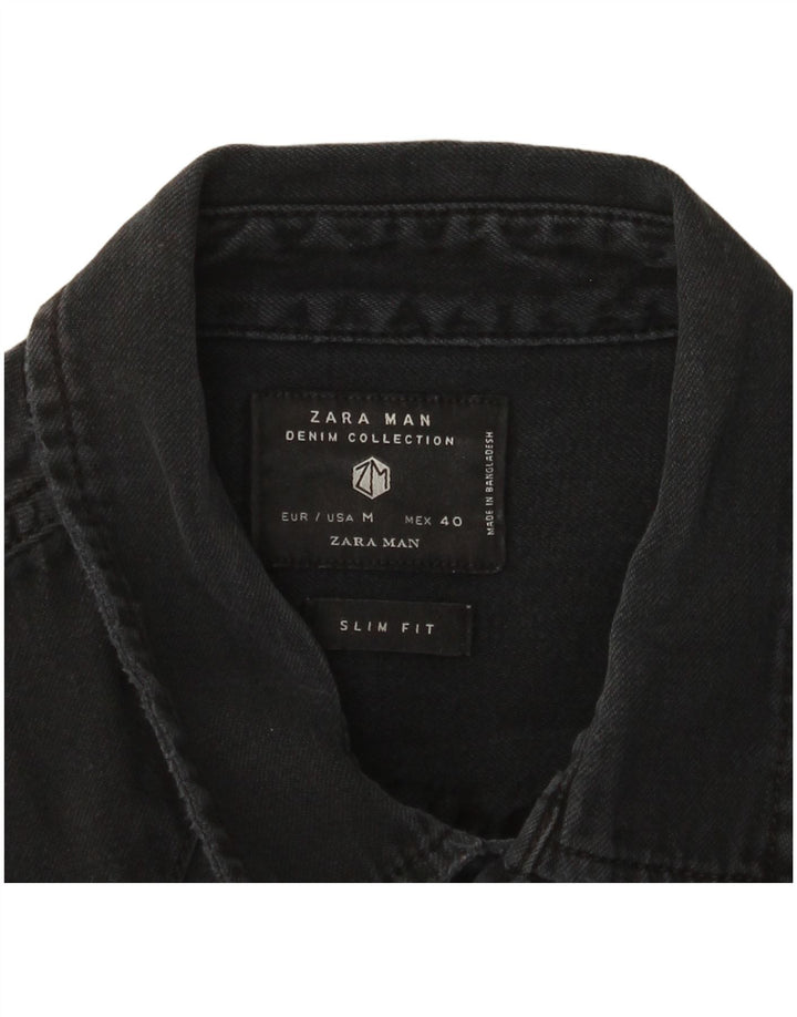 Zara Herre Slim Fit Denim Shirt Medium Sort