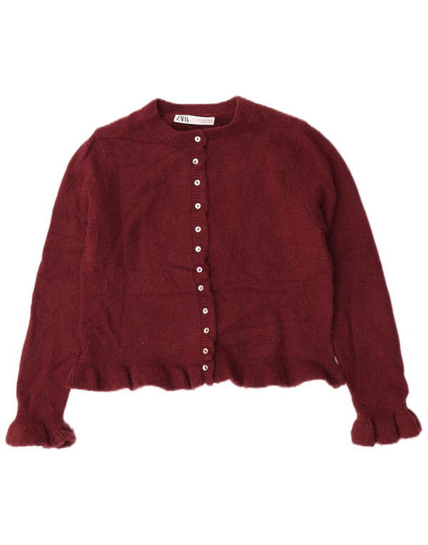 Zara Womens Crop Cardigan Sweater UK 10 Small Bourgogne Polyester