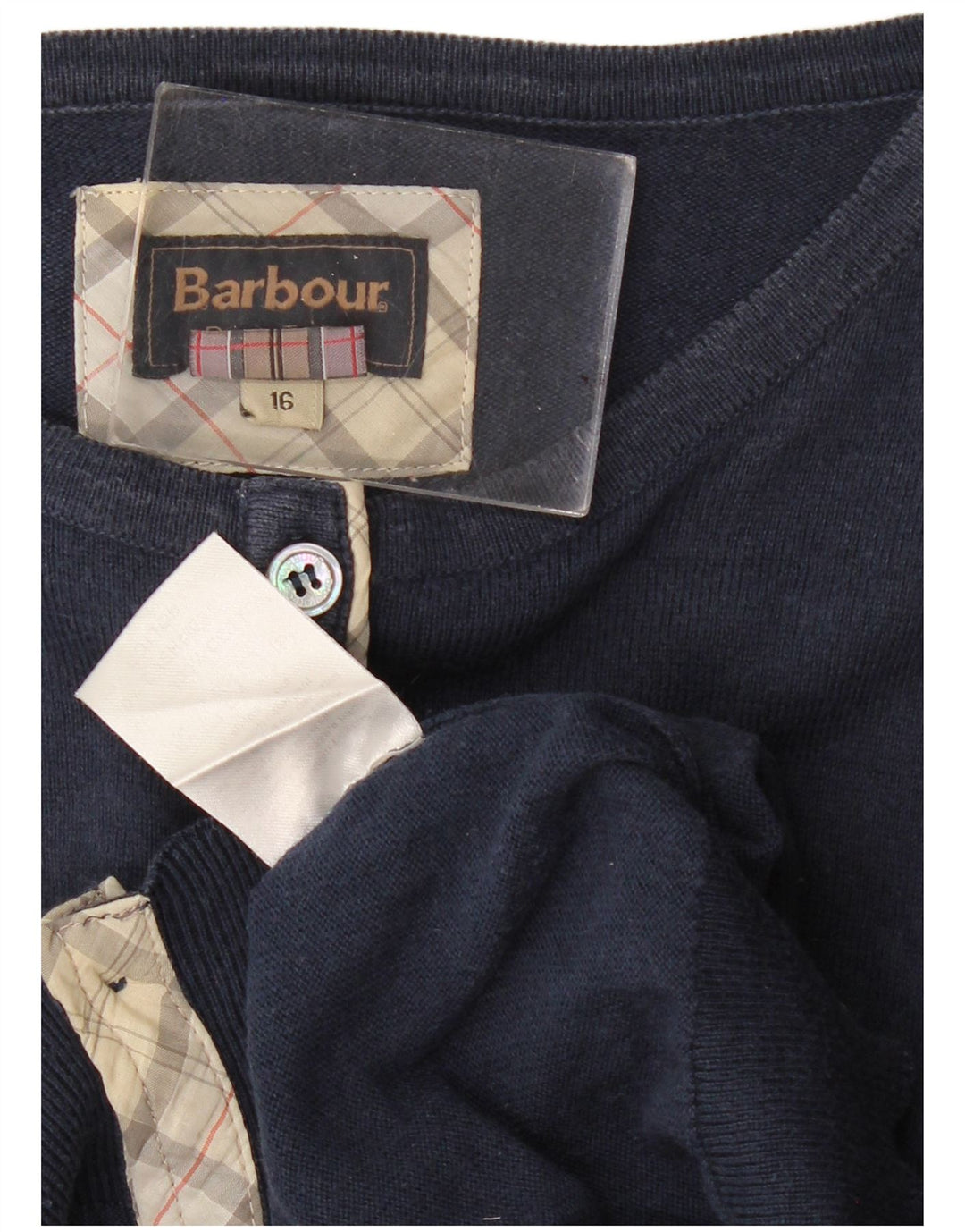 BARBOUR Dame Cardigan Sweater UK 16 Stor Marineblå Bomuld