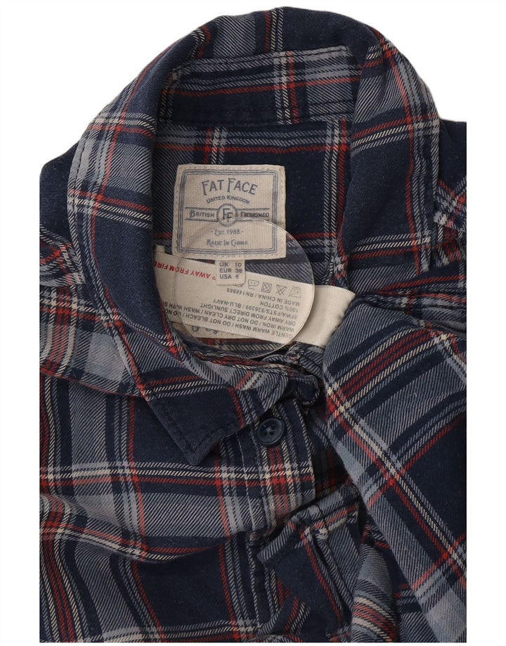 Fat Face Dame Oversized Flanell Shirt UK 10 Small Navy Blue Ternet Bomuld