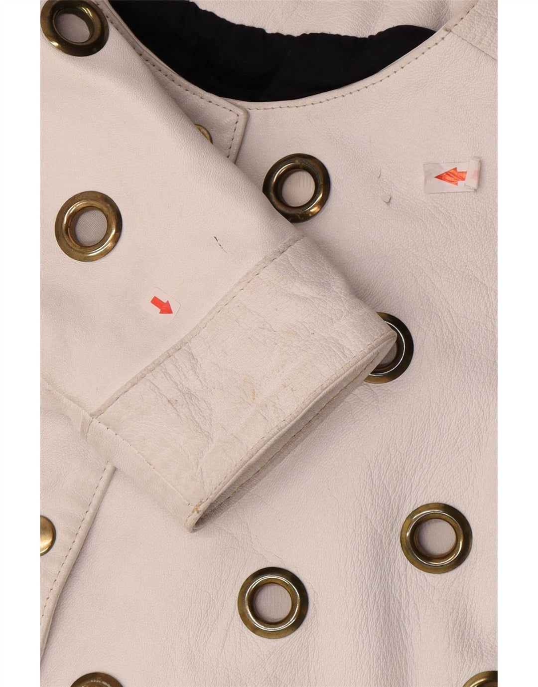 Vintage Dame Crop Læderjakke UK 10 Small White Læder