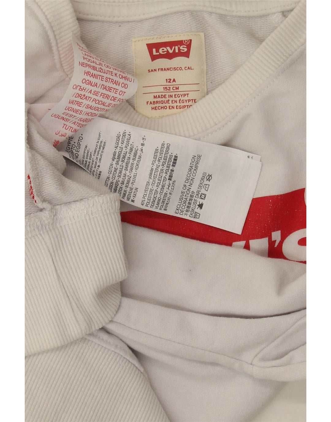 LEVI'S Boys Graphic Sweatshirt Jumper 11-12 Years White Cotton Vintage Levi's and Second-Hand Levi's from Messina Hembry 
