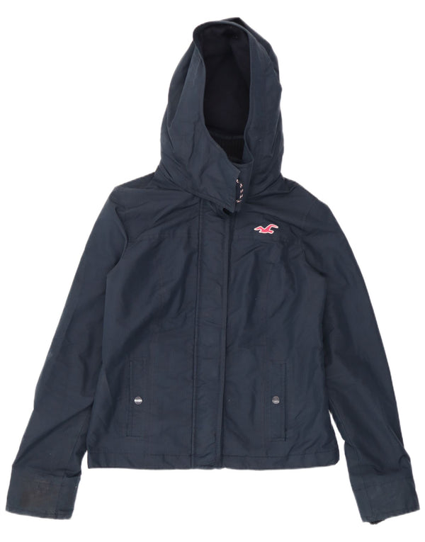 Hollister Dame Hooded Bomber Jacket UK 10 Small Navy Blue Polyester