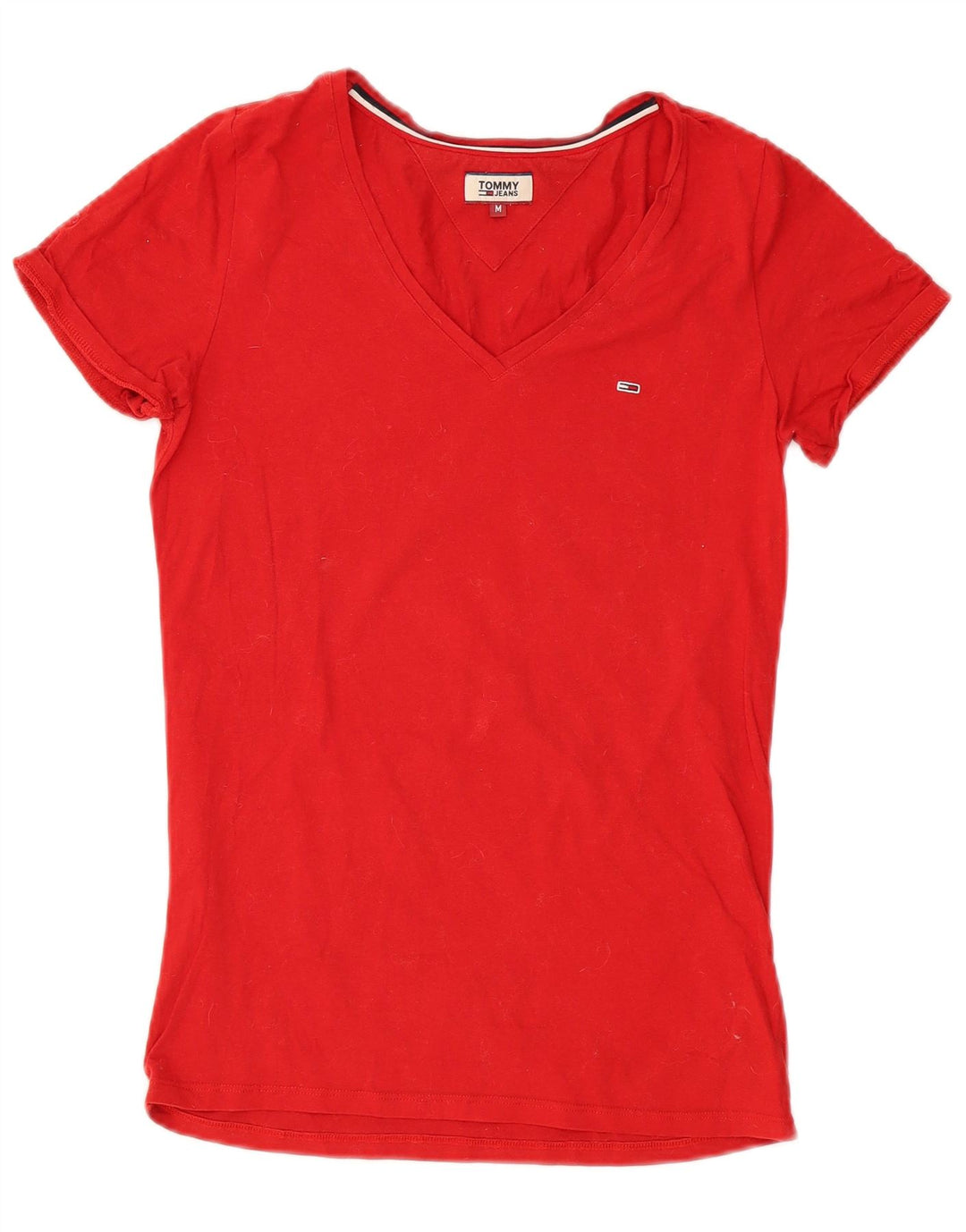 Tommy Hilfiger Dame T-Shirt Top UK 12 Medium Rød Bomuld