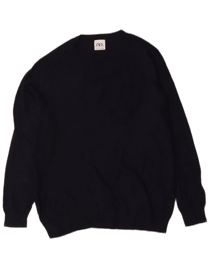 Zara Herre sweater med rund hals, lille marineblå