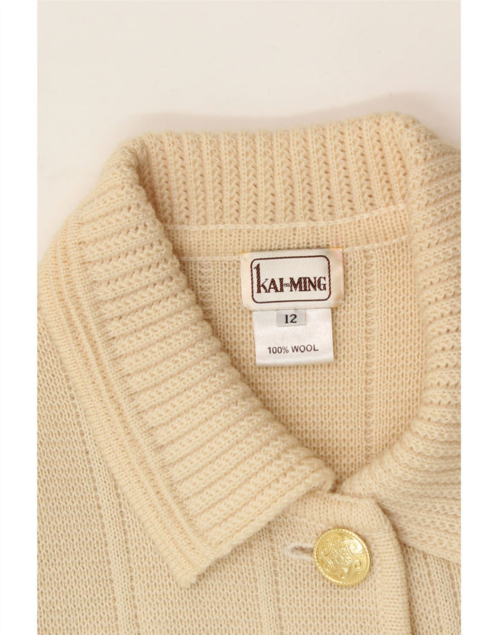 KAI-MING Womens Longline Cardigan Sweater UK 12 Medium Beige Wool Vintage Kai-Ming and Second-Hand Kai-Ming from Messina Hembry 