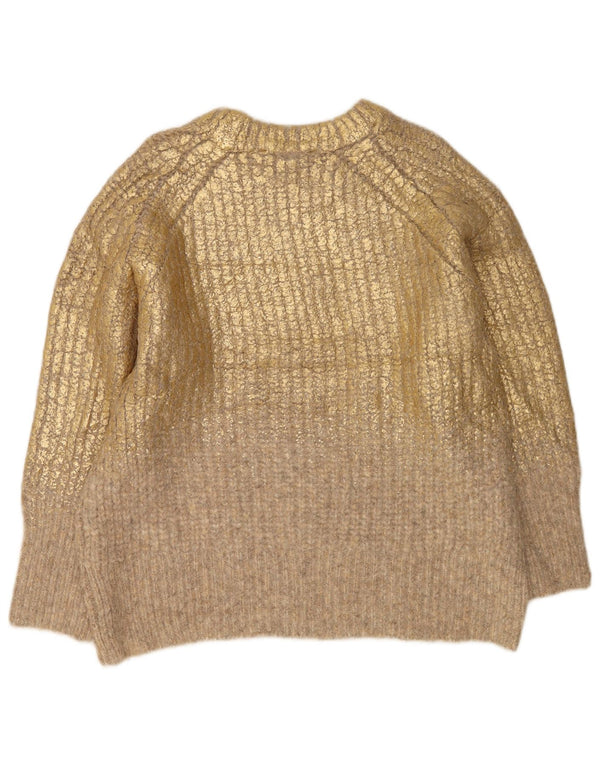 Zara Womens Oversized Crew Neck Jumper Sweater UK 6 XS Gold Tie Dye Nylon