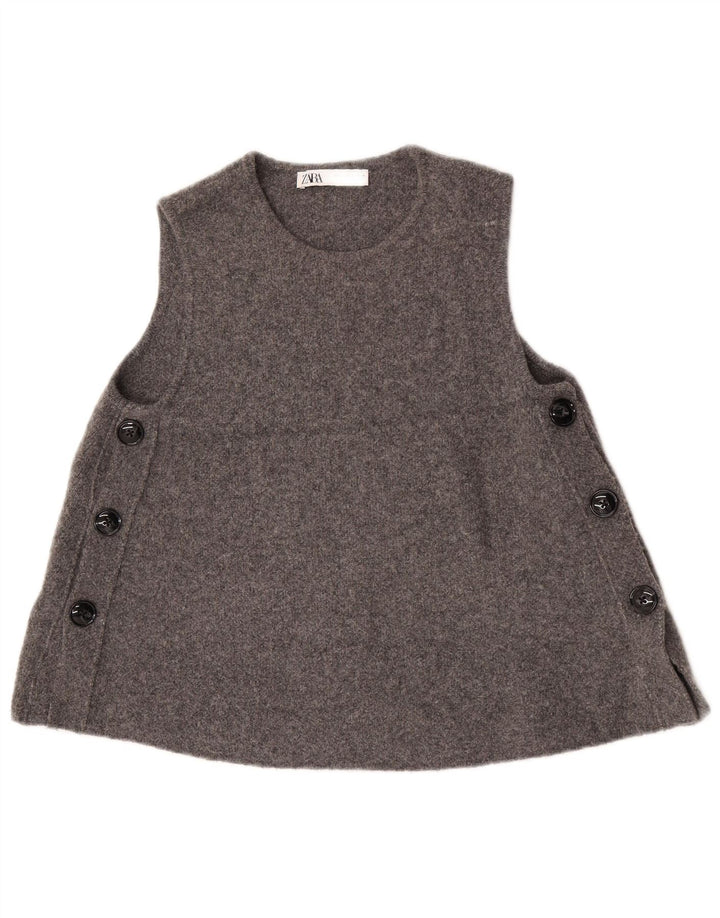 Zara Dame Vest Tank Top UK 10 Lille Grå Uld