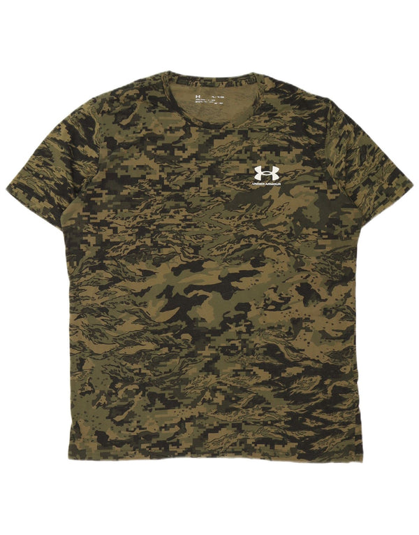 Under Armour Herre Heat Gear T-Shirt Top XL Khaki Camouflage Bomuld