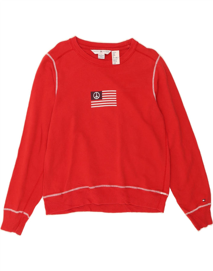 TOMMY HILFIGER Womens Graphic Sweatshirt Jumper UK 14 Medium Red Cotton Vintage Tommy Hilfiger and Second-Hand Tommy Hilfiger from Messina Hembry 