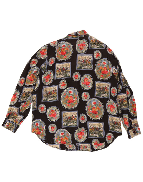 Vintage dameskjorte UK 18 XL sort blomster