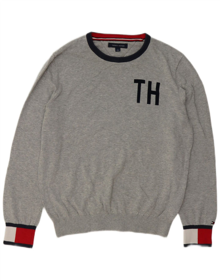 TOMMY HILFIGER sweater med rund hals til mænd mellemgrå farveblok