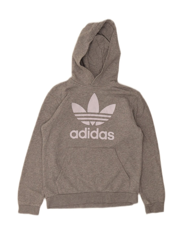 ADIDAS grafisk hættetrøje til drenge 11-12 år grå flækket bomuld