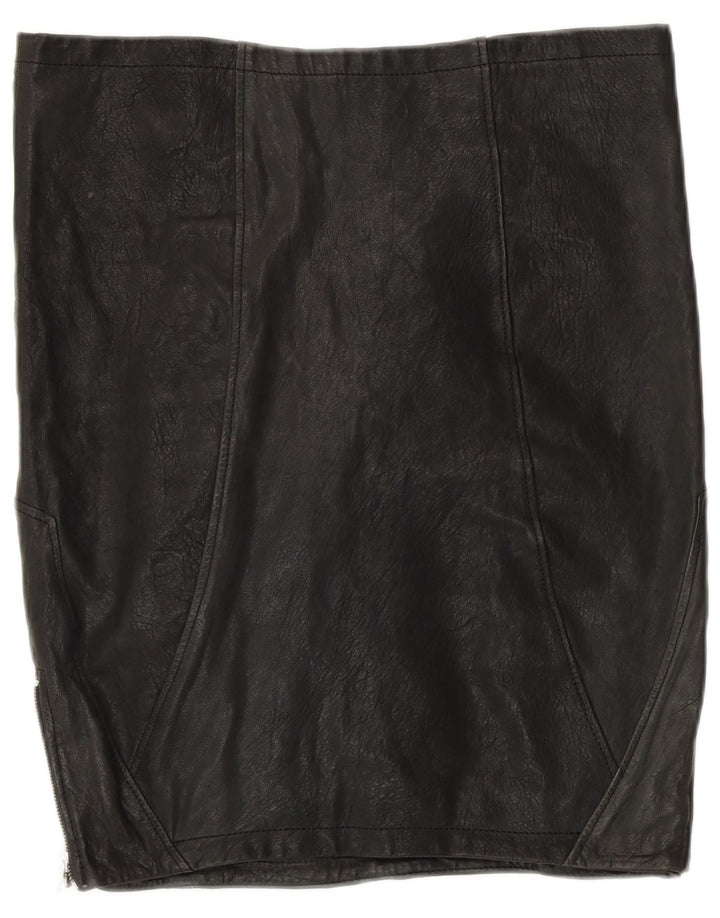 VINTAGE lædernederdel til kvinder UK 12 Medium W30 sort patchwork-læder