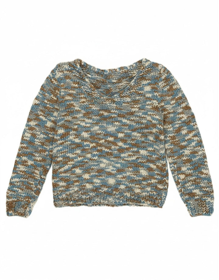 VINTAGE Womens V-Neck Jumper Sweater UK 10 Small Multicoloured Flecked