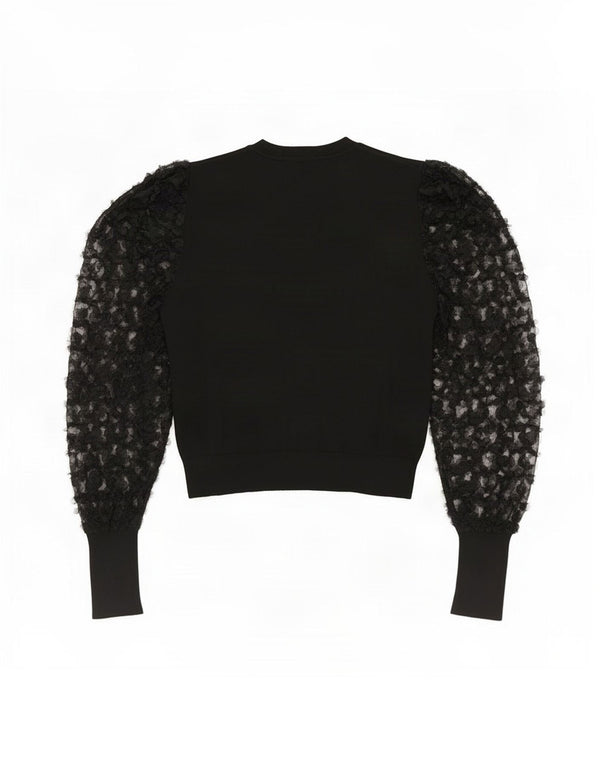 Zara Womens Crop Top Langærmet UK 12 Medium Black Floral Viscose