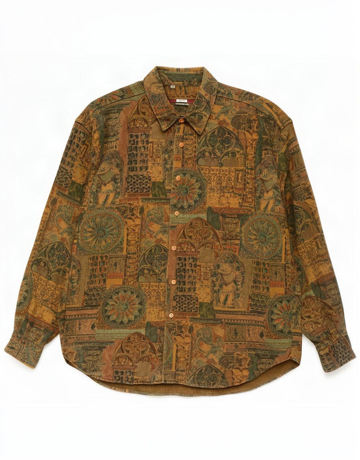 Vintage herre abstrakt mønster skjorte XL Khaki