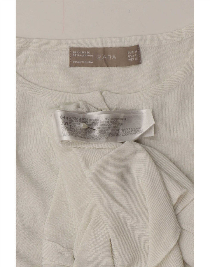 Zara Dame Cardigan Sweater UK 12 Medium White Viscose