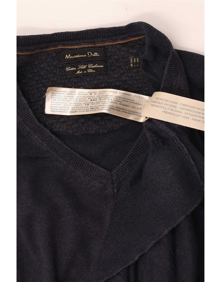 Massimo Dutti Herre V-hals sweater Stor marineblå bomuld