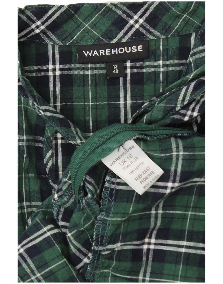 WAREHOUSE Dame Langærmet Bluse Top UK 12 Medium Green Check