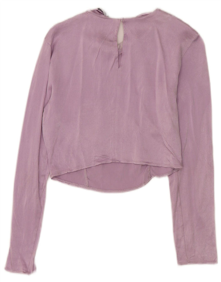 Zara Womens Crop Langærmet Bluse Top UK 12 Medium Purple