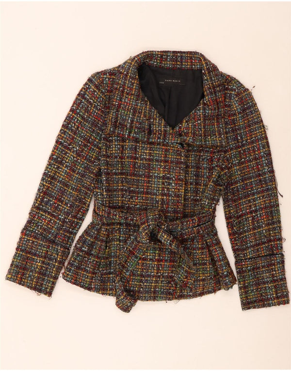 Zara Dame Front Tie Blazer Jacket UK 14 Large Flerfarvet ternet akryl