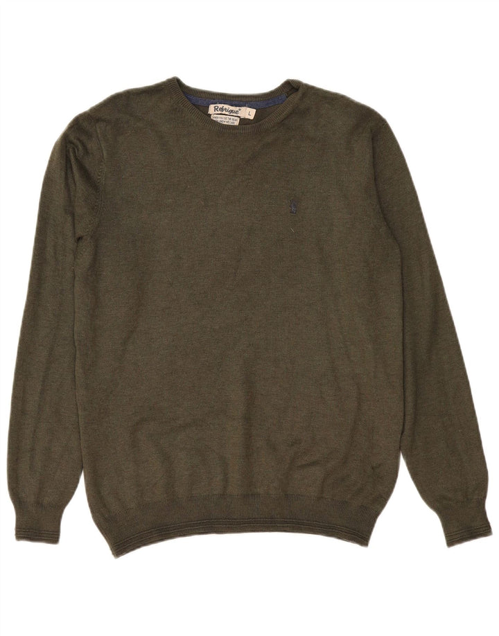 Refrigiwear Herre Crew Neck Jumper Sweater Stor Khaki Viscose
