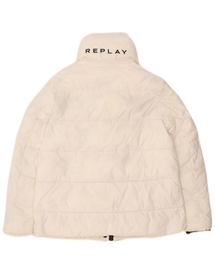 Replay Kvinders Grafisk Oversized Polstret Jakke UK 6 XS Hvid Polyester