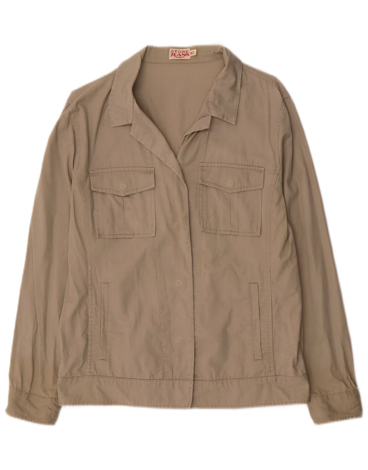 VINTAGE Womens Utility Jacket IT 42 Medium Beige Cotton