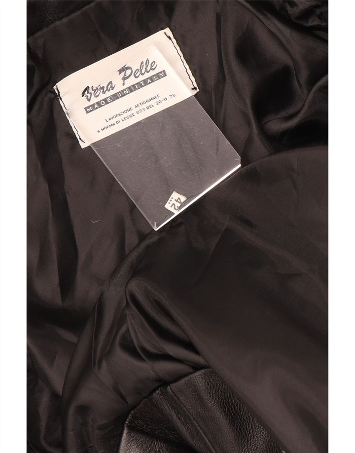 VINTAGE Dame Crop 2-knaps blazerjakke IT 42 Medium sort læder