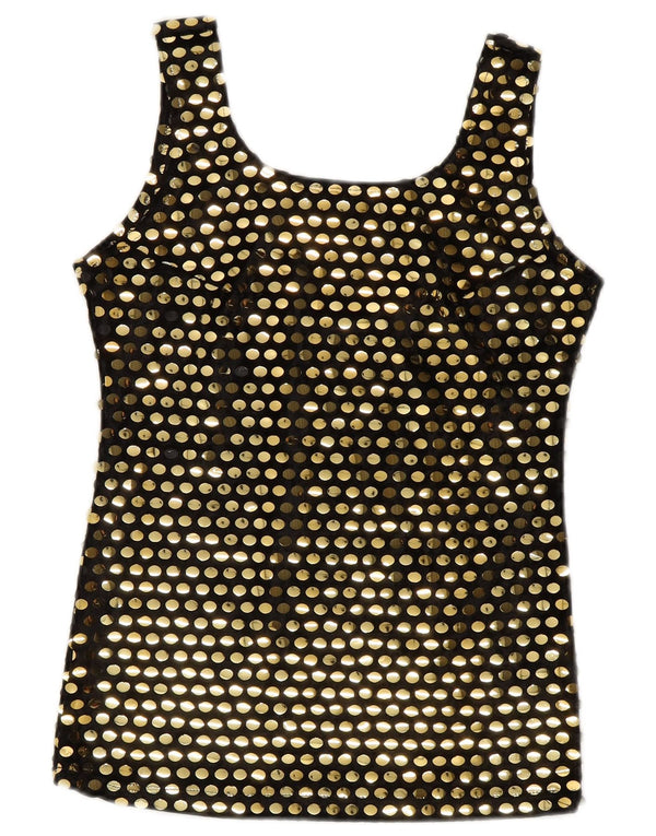 Vintage Dame ærmeløs bluse Top UK 10 Small Black Polyester