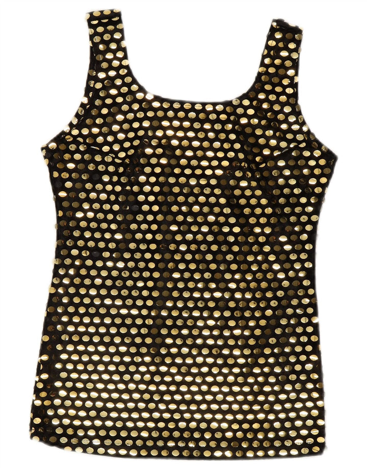 Vintage Dame ærmeløs bluse Top UK 10 Small Black Polyester