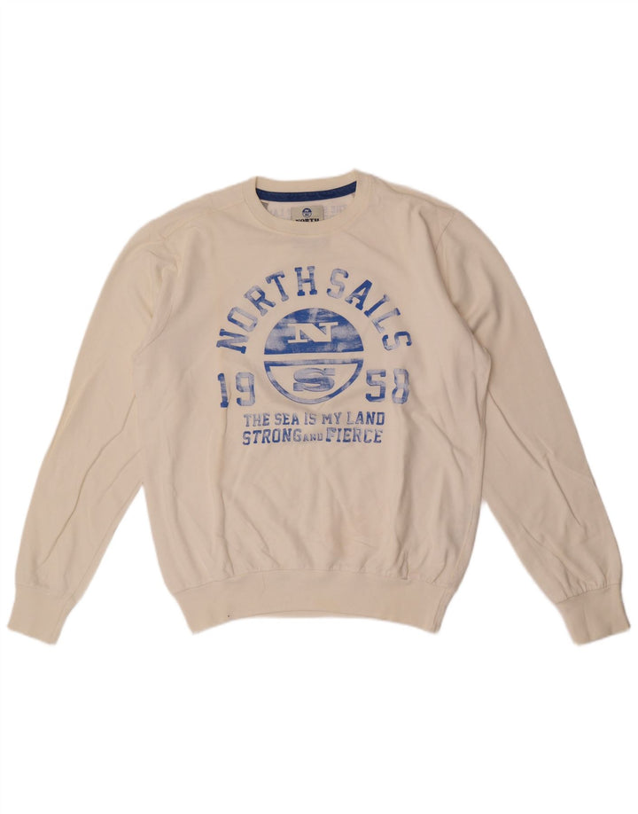 North Sails Herre Grafisk Sweatshirt Jumper Medium Hvid Bomuld
