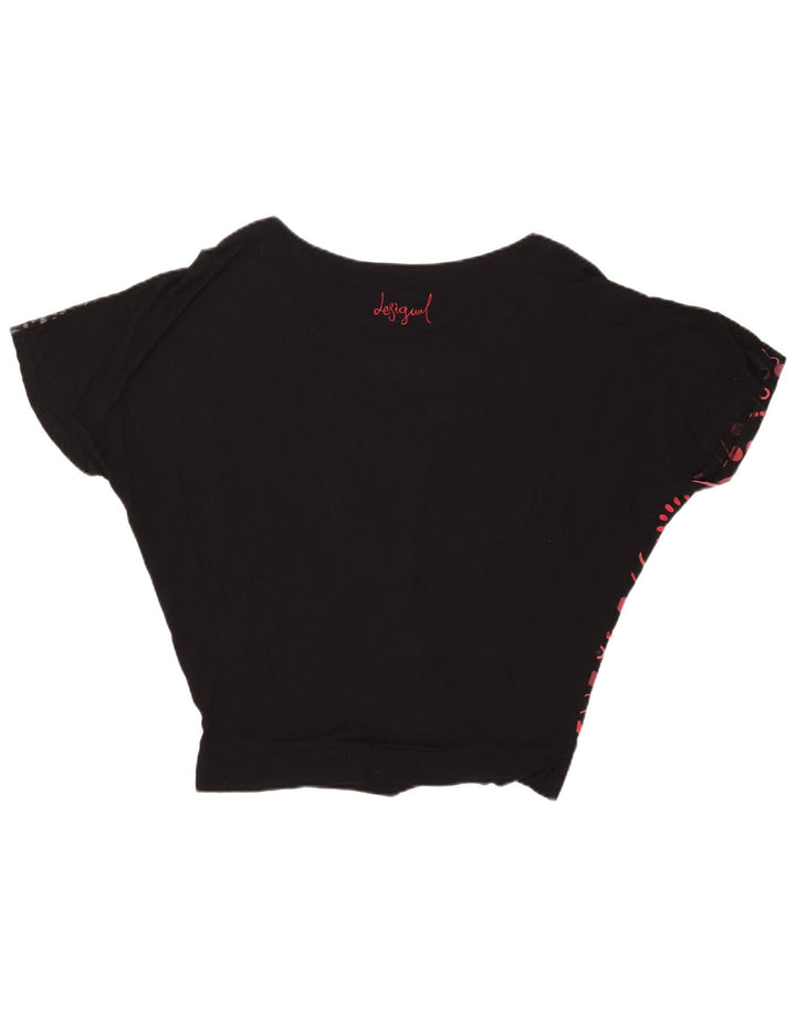 Desigual Dame Oversized grafisk bluse Top UK 14 Medium Sort Geometrisk