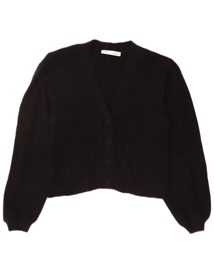 ZARA Womens Crop Cardigan Sweater UK 14 Medium Black Viscose