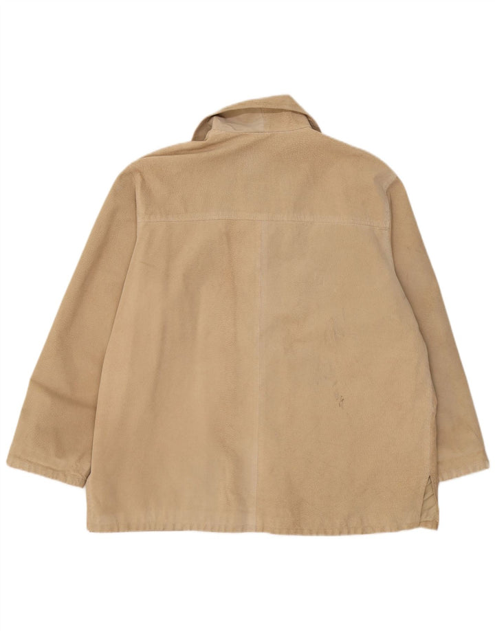 Vintage Dame Oversized Ruskindsjakke EU 42 Large Beige Læder