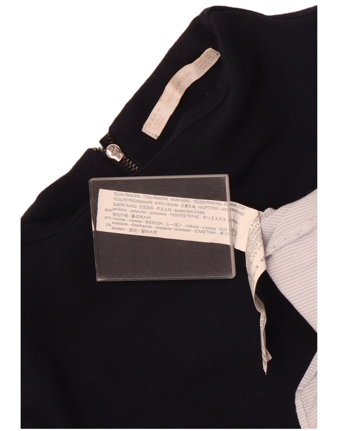 Zara Dame Langærmet Tunika Top UK 12 Medium Navy Blue Colourblock